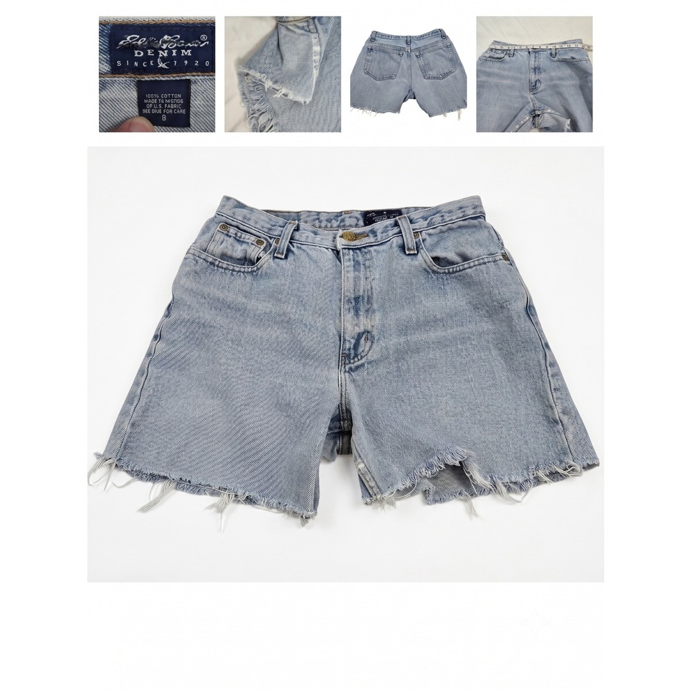 Vintage Eddie Bauer Denim Shorts Womens 8 Cut Off Thrashed Made in Mexico 90s